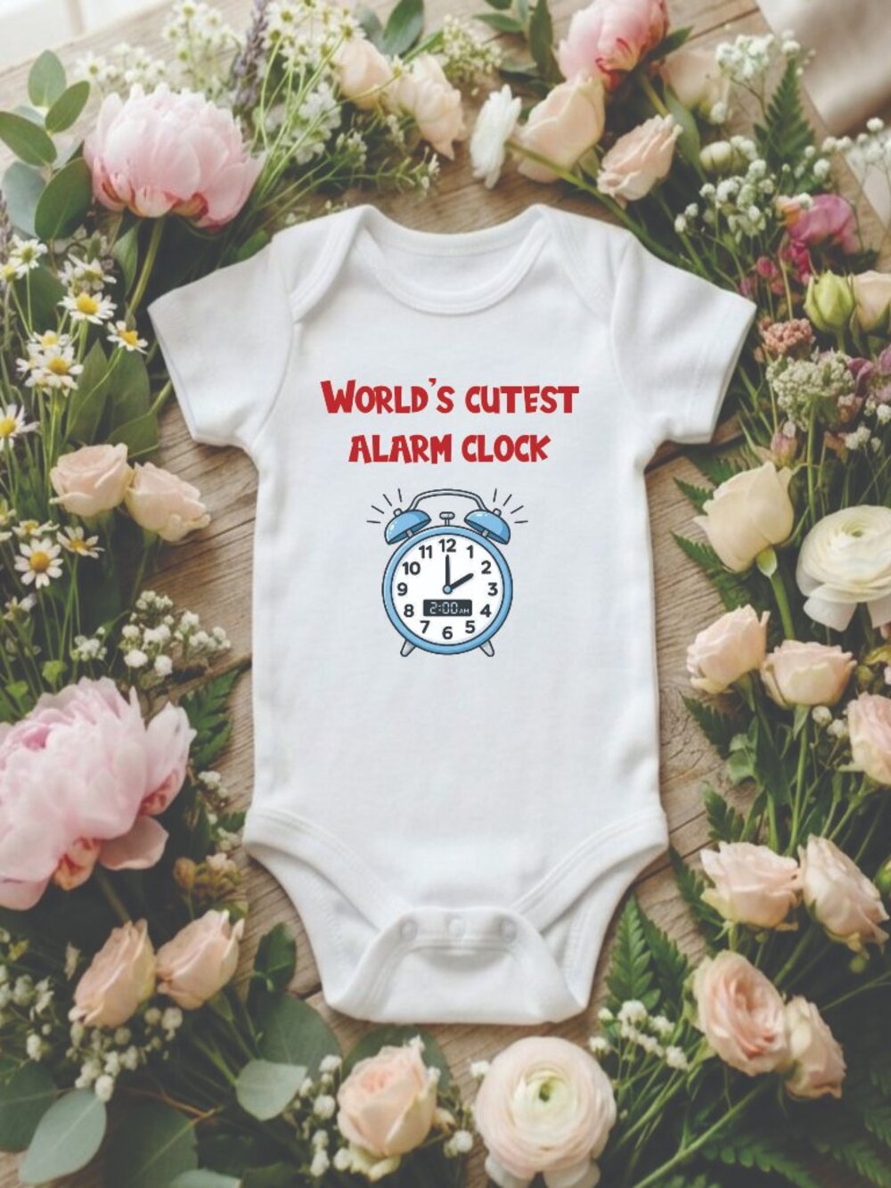 Worlds Cutest Alarm Clock Funny Baby Onesie